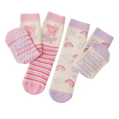 Image of Totes 2 Pair Kids Peppa Pig Original Slipper Socks 4 6 Years