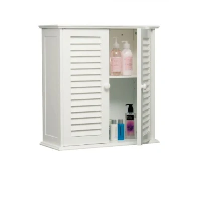 Image of Premier 1600904 Housewares Bathroom Storage Cabinets Wall Mounted With Double Shutter Door For Cabinet White 55H x 52W 22D in cm