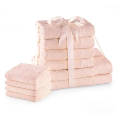 Image of AmeliaHome Set 10pcs 4 Guest Towels 30x50 cm, 50x100 cm and 2 Bath 70x140 100% Cotton Absorbent Powder Pink Amari