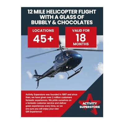 Image of Activity Superstore 12 Mile Helicopter Flight with a Glass of Bubbly &amp; Chocolates Gift Experience Voucher, Available at 45+ UK Locations, Days, Gifts, Birthday Gifts