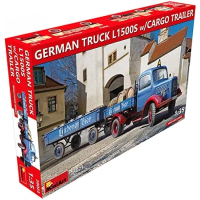 Image of Miniart MIN38023 1/35 Scale German Truck L1500S with Cargo Trailer Plastic Model kit, Various