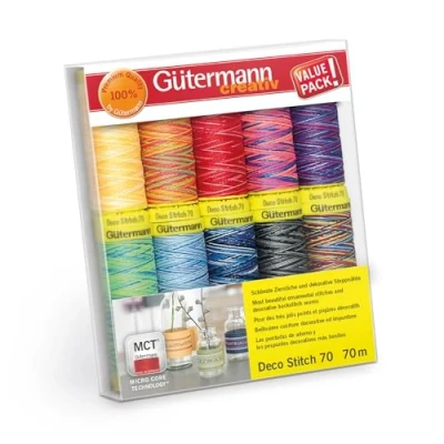 Image of Gütermann Deco Stitch Assorted Colours No.70 (70m) Sewing Thread Set 3 10 Pieces