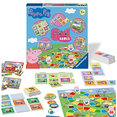 Image of Ravensburger Peppa Pig 6 in 1 Games Compendium Set for Kids Age 3 Years and Up Bingo, Memory, Dominoes, Snakes &amp; Ladders, Checkers Cards