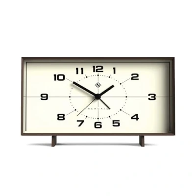 Image of NEWGATE &#039;Wideboy&#039; retro inspired rectangular alarm clock in a soft matt silicone. With silent sweep movement. Ideal for mantels, tables and desks (Brown Case, Cream Dial)