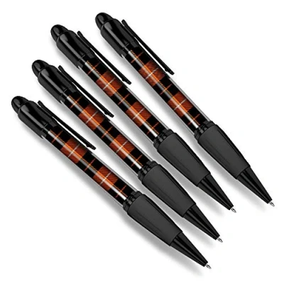 Image of Destination Vinyl ltd 4 x Matching Ballpoint Pens Orange Tartan Scotland Scottish Print #16031