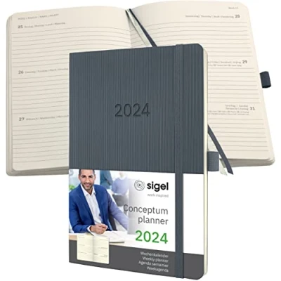 Image of SIGEL C2436 Conceptum Weekly planner 2024, approx. A5, Dark Grey, softcover, 2 pages equal to 1 week, 192
