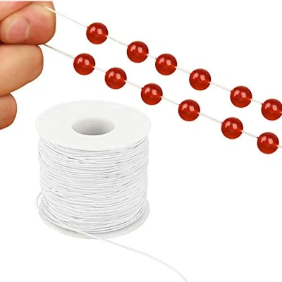 Image of PERFETSELL Elastic Cord for Jewellery Making, 1mm String Band Round Beading Thread Stretch Fabric Crafting White Craft Strap Sewing Bracelet Crafting, 100 Meters