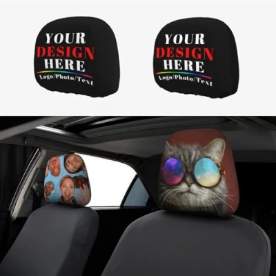 Image of LLLGSH 2 Pcs Personalise Car Head Rest Covers, Personalized Seat Cover, Add Your Name Photo Logo Text Custom Headrest pieces, Universal Fit for SUV,Vans,sedans, Trucks