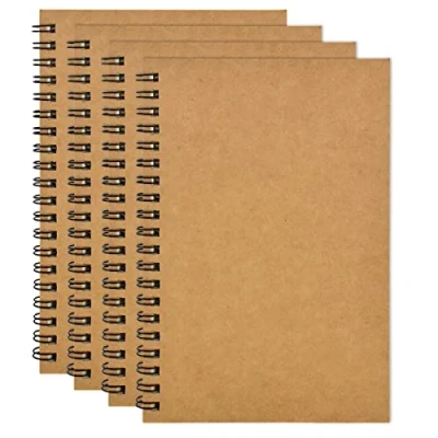 Image of 4 Pack Sketchbook A5, Spiral Bound Sketch Notebook, 100 Pages Blank Page Book, Kraft Cover Drawing Artist Pad for Drawing, Writing, Painting, Sketching or Doodling (Brown Cover)