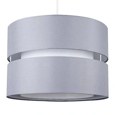 Image of MiniSun Modern Large 2 Tier Grey &amp; White Cylinder Ceiling Pendant Light Shade