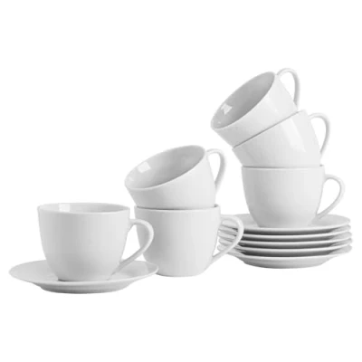 Image of 6x 320ml White China Cappuccino Cups &amp; Saucers By Argon Tableware