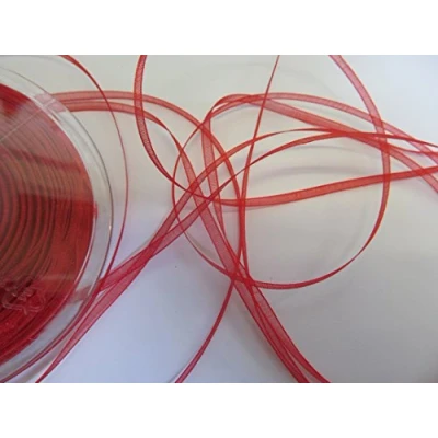Image of Sheer Organza Ribbon 25 metre rolls Red 7mm