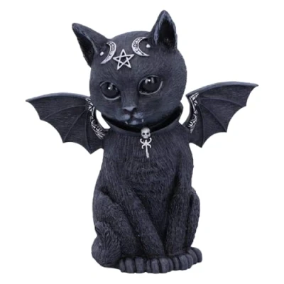 Image of Nemesis Now B5149R0 Malpuss Winged Occult Cat Figurine, Polyresin, Black and Silver, 10cm