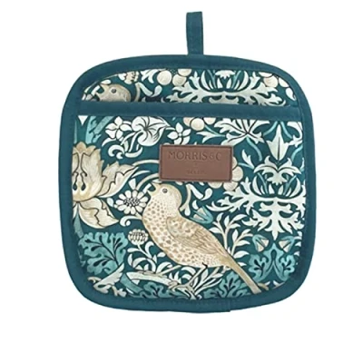 Image of Auntie Morags Morris &amp; Co Strawberry Thief Pot Grab with Pocket Teal, 21 x