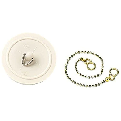 Image of Merriway BH03434 45mm (1.3/4 inch) White Basin Bath Plug Stopper with 450mm (18 inch)Polished Brass Ball Chain