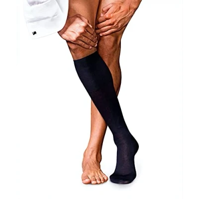 Image of FALKE Men&#039;s No. 6 M KH Wool Silk Long Plain 1 Pair Knee High Socks, Blue (Dark Navy 6370), 5.5 6.5