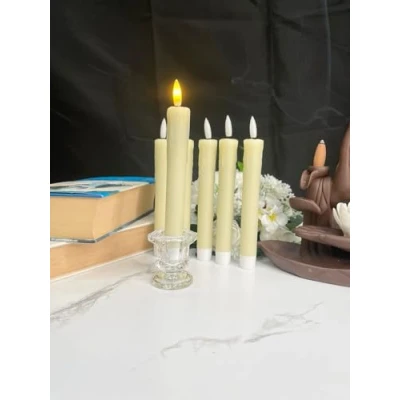 Image of H Homedelight1234 Flickering Real Wax LED Taper Candle Set with Timer Remote, Battery Powered Included Flameless Candles for Decorative Lighting Pack of 6 (Ivory)