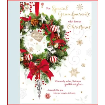 Image of Cards Words N Wishes Grandparents Christmas Card for Special with Love at Christmas, 21.6 x 16 cm, Red, white, green, gold, brown