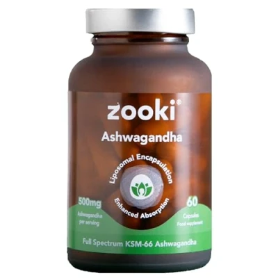 Image of Zooki High Strength Liposomal Ashwagandha Capsules 500mg KSM 66 4X Higher Absorption Support Stress, Sleep, Brain Health (60 Capsules, 1 Month Supply)
