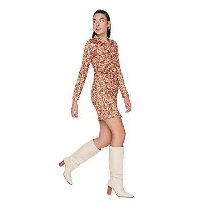 Image of Trendyol Women Mini Bodycon Fitted Knit Dress Beige