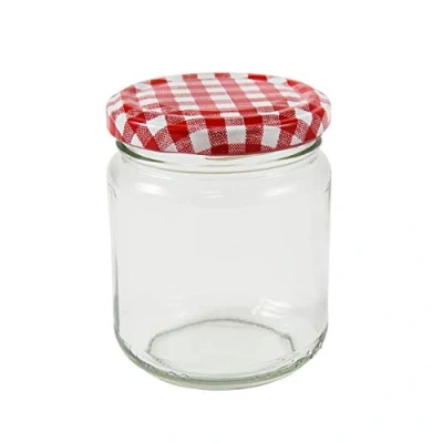 Image of 12 x 8oz jam Jars (228mls) with red Gingham lids