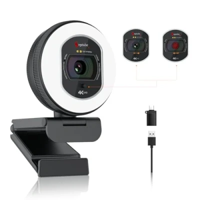 Image of Angetube 4K Webcam with Light for PC: UHD 4K, TOF Auto Focus, Dual AI Noise Cancelling Mics, 1080p@60FPS, USB Streaming w/Privacy Cover Laptop/Mac/Desktop/PC Work w/Zoom/Teams/Google Meet