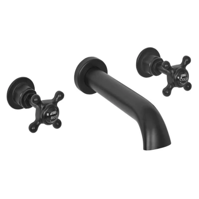 Image of Milano Elizabeth Traditional Wall Mounted 3 Tap Hole Basin Mixer Crosshead Handles Black