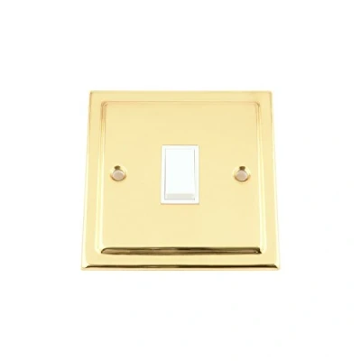 Image of Light Switch 1 Gang Victorian Polished Brass White Insert Plastic 10 Amp Single 2 Way