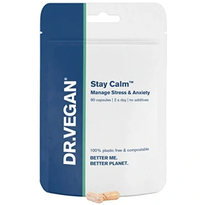 Image of DR.VEGAN Stay Calm Stress &amp; Anxiety Relief Supplement, Anxiousness and Mood Support for Men Women With Ashwagandha KSM 66, Magnesium, L Theanine, Rhodiola, Schisandra Cordyceps, 60 Supplements