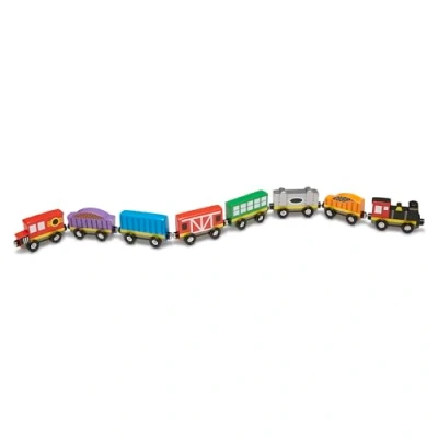 Image of Melissa &amp; Doug Wooden Train Cars 8 Piece Set Magnetic Trains Carriages Toys for 3 Year Old Boy Gifts Toy Toddler 3+ Boys Girls 4 5 6