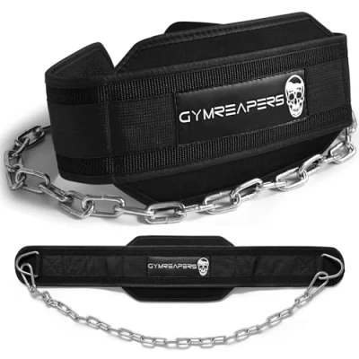 Image of Gymreapers Dip Belt with Chain for Weightlifting, Pull Ups, Dips Heavy Duty Steel Added Weight Training (Black)
