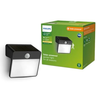 Image of Philips Lighting Enkara Outdoor Solar Wall Light with House Number 0.2W, 2700K, Black, IP44 Weatherproof