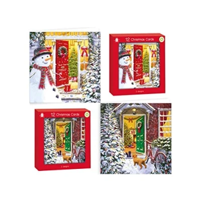 Image of GIFTMAKER Pack 10 Square Christmas Cards 2 Xmas Front Door Designs