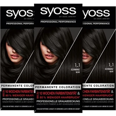 Image of Syoss Colour Coloration 1_1 Black Level 3 (3 x 115 ml), Permanent Colouration for up to 10 Weeks of Intensity and 80% Less Hair Breakage