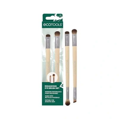 Image of EcoTools Enhancing Eye Brush Set, Makeup Brushes For Liquid, Cream &amp; Powder Eyeshadow Liner Application, Dual Sided Eco Friendly, Synthetic Bristles, Vegan, Cruelty Free, 2 Piece Set