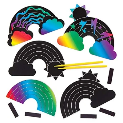 Image of Baker Ross AW422 Rainbow Scratch Art Magnets (Pack of 10), Black