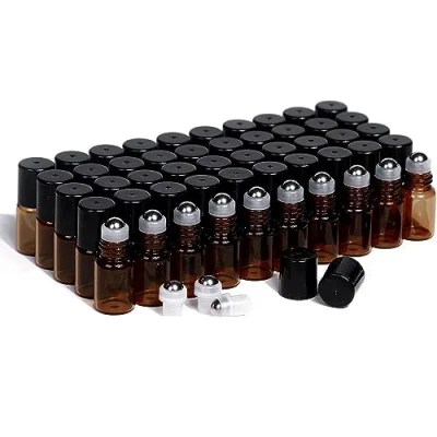 Image of 2ml Amber Roll on Bottles,50 Pcs Mini Essential Oil Roller Bottles Refillable Aromatherapy Perfume Sample Cosmetics vials with Stainless Steel Balls