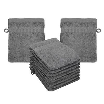 Image of Betz PREMIUM wash Gloves 10 piece set terry flannels for face cleaning made of 100% cotton baby mitt colour fir green