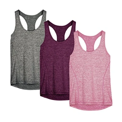 Image of icyzone Workout Running Tank Top for Women Racerback Yoga Tops Exercise Gym Shirts 3 Pack (S, Charcoal/Red Bud/Pink)