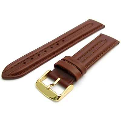 Image of Ribbed Leather Watch Strap Band by CONDOR 057R 22mm Brown G with New Spring Bars