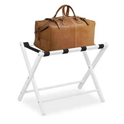 Image of Relaxdays folding luggage rack, suitcase, 44 x 66 54.5 cm, wooden, valet stand for home &amp; hotel, white, 80% wood 20% polyester, 1 piece