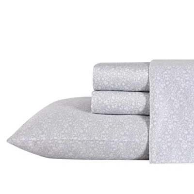Image of Laura Ashley Home King Sheets, Soft Sateen Cotton Bedding Set Sleek, Smooth, &amp; Breathable Decor, Grey