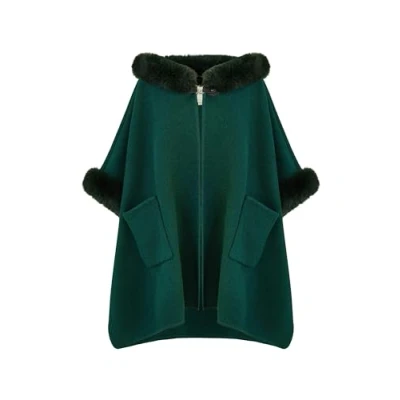 Image of Yumi Green Cape With Luxe Fur Trim And Lining S/M