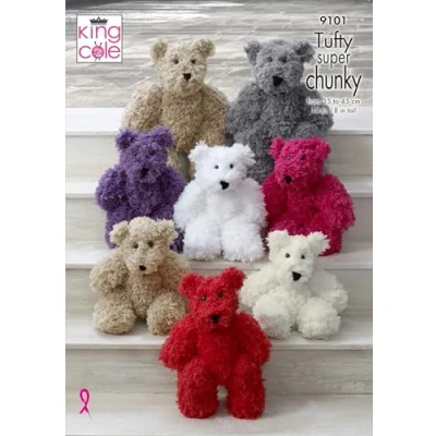 Image of King Cole 9101 Knitting Pattern Childrens Teddy Bear Toys in Tufty Super Chunky