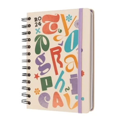 Image of Kokonote Typographical Petit 2024 Two Days Per Page Diary January December Weekly Planner With Stickers &amp; Pocket
