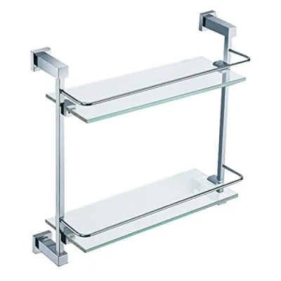 Image of Double Glass Bathroom Shelf Chrome
