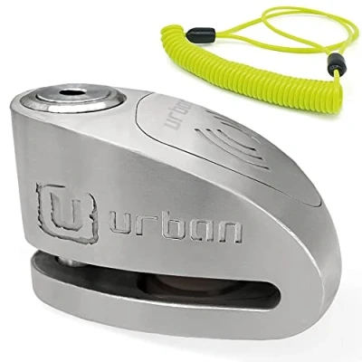 Image of URBAN UR910S Disc Lock Without or With Alarm X2 ON 120dB, High Security SRA Approved, Double Locking 10mm Stainless Steel, Long Lasting Battery, Anti Theft Wheel Brake for Motorcycle Scooter Bike