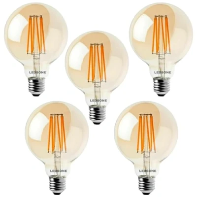 Image of LEDSone 5 Pack G95 Globe Bulb, Dimmable LED Edison Light 2700K Warm White, Christmas Light, E27 Standard Base