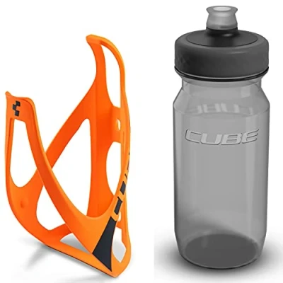 Image of Cube HPP Cage Matt Orange &amp; Grip Bottle Black, 500ml / Water Drink Flask Vessel Bidon Holder Mount Bracket Kit Lightweight Plastic Drinking Hydration Biking Bike Riding Frame Accessories