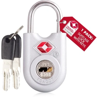 Image of TSA Approved Luggage Locks Padlocks (1 Pack) OW Travel Suitcase with Keys. Heavy Duty Zinc Alloy Key Lock for Luggage, Bag, Case, Backpack, Rucksack, Gym Locker (Silver)